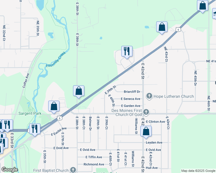 map of restaurants, bars, coffee shops, grocery stores, and more near 3925 Hubbell Avenue in Des Moines