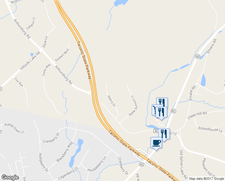 map of restaurants, bars, coffee shops, grocery stores, and more near 14 Nancy Drive in Lagrangeville