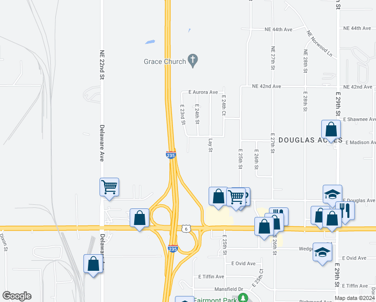 map of restaurants, bars, coffee shops, grocery stores, and more near 3911 East 23rd Street in Des Moines