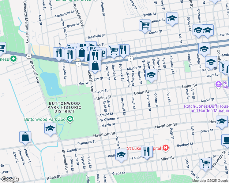 map of restaurants, bars, coffee shops, grocery stores, and more near 119 Rounds Street in New Bedford