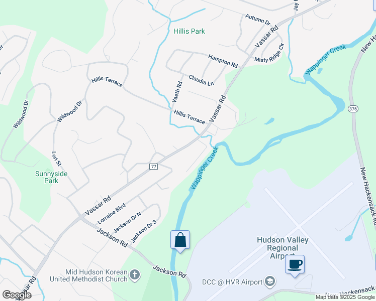 map of restaurants, bars, coffee shops, grocery stores, and more near 21 Willowbrook Heights in Poughkeepsie