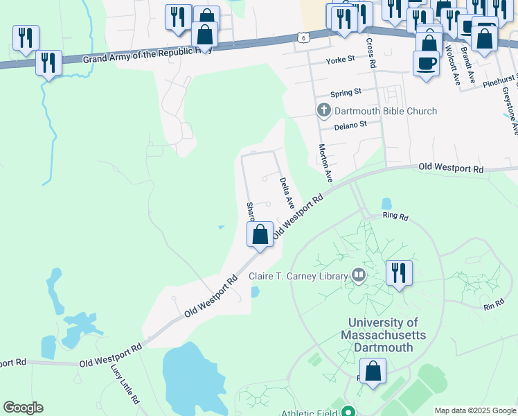 map of restaurants, bars, coffee shops, grocery stores, and more near 2 Croft Place in Dartmouth