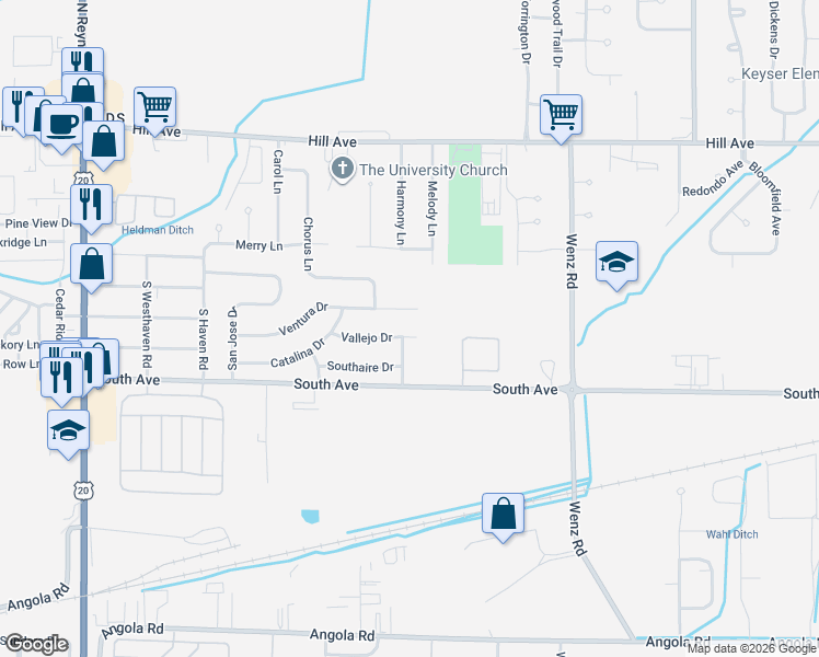 map of restaurants, bars, coffee shops, grocery stores, and more near 4644 Vallejo Drive in Toledo