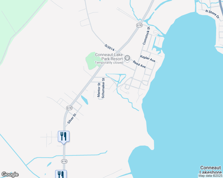 map of restaurants, bars, coffee shops, grocery stores, and more near 10673 Glenn Boulevard in Conneaut Lake