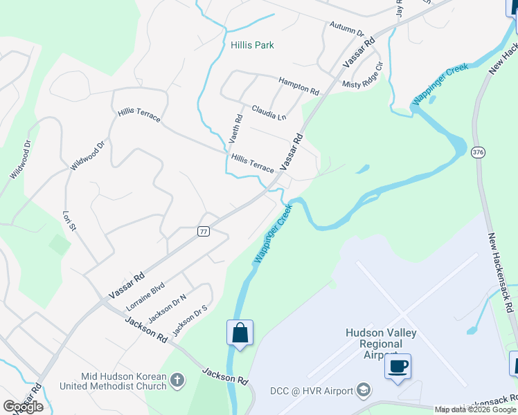map of restaurants, bars, coffee shops, grocery stores, and more near 21 Willowbrook Heights in Poughkeepsie
