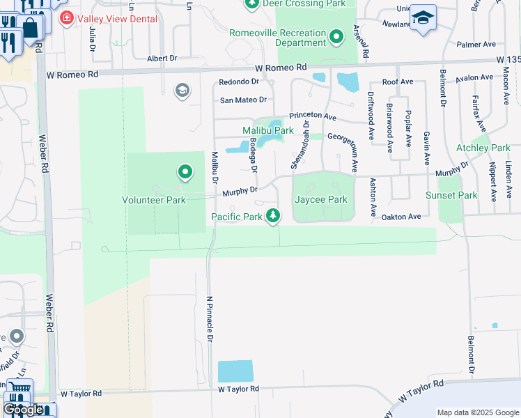 map of restaurants, bars, coffee shops, grocery stores, and more near 1036 Key Largo Drive in Romeoville