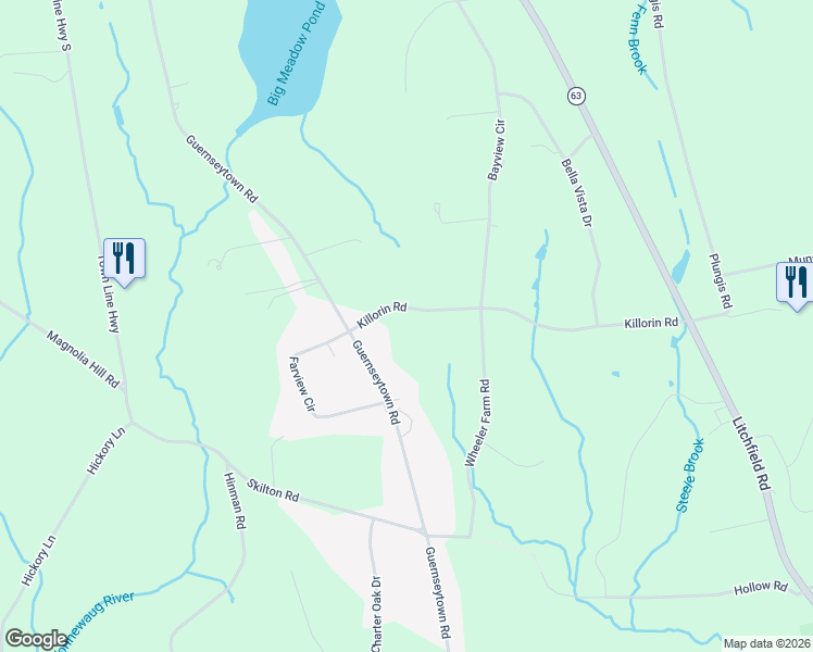 map of restaurants, bars, coffee shops, grocery stores, and more near 305 Killorin Road in Watertown