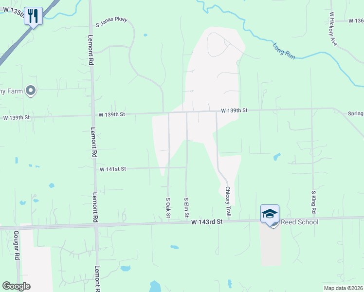 map of restaurants, bars, coffee shops, grocery stores, and more near 14023 South Oak Street in Homer Glen