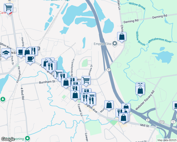 map of restaurants, bars, coffee shops, grocery stores, and more near 262 Fairview Drive in Berlin