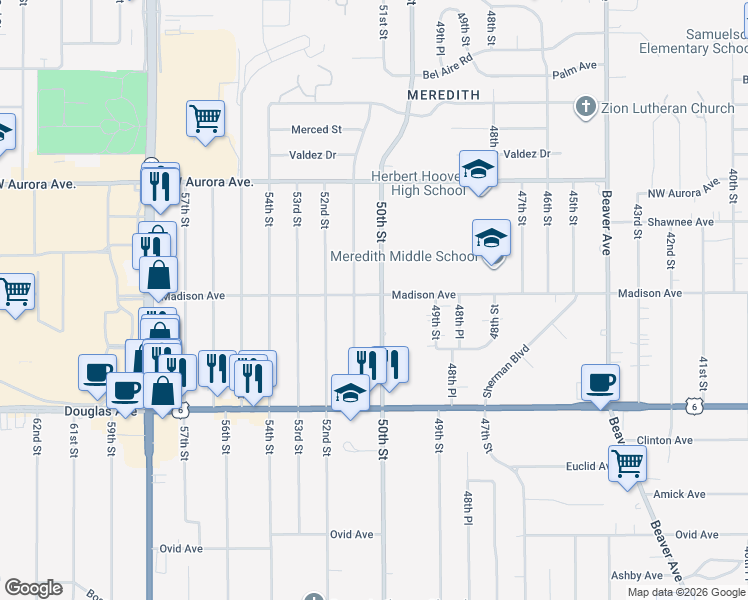 map of restaurants, bars, coffee shops, grocery stores, and more near 3935 51st Street in Des Moines