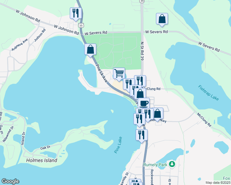 map of restaurants, bars, coffee shops, grocery stores, and more near 1301 Pine Lake Road in La Porte
