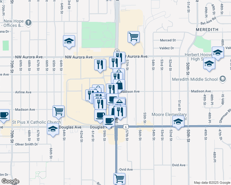 map of restaurants, bars, coffee shops, grocery stores, and more near 4000 Merle Hay Road in Des Moines