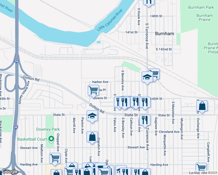 map of restaurants, bars, coffee shops, grocery stores, and more near 1633 Patricia Place in Calumet City