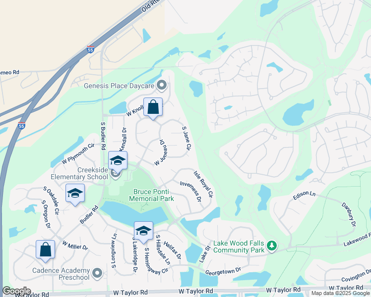 map of restaurants, bars, coffee shops, grocery stores, and more near 13764 South Jane Circle in Plainfield