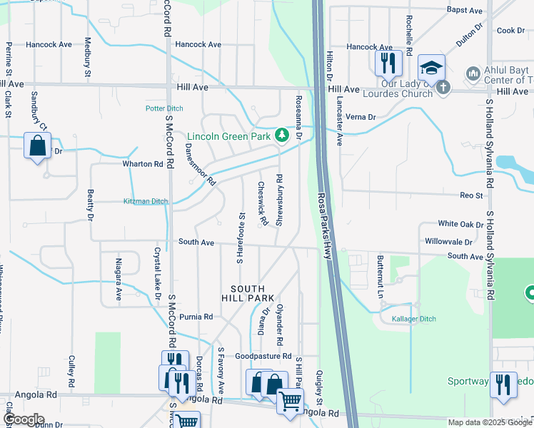 map of restaurants, bars, coffee shops, grocery stores, and more near 407 Cheswick Road in Holland