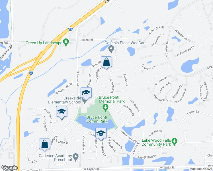 map of restaurants, bars, coffee shops, grocery stores, and more near 13803 West Jonesport Court in Plainfield