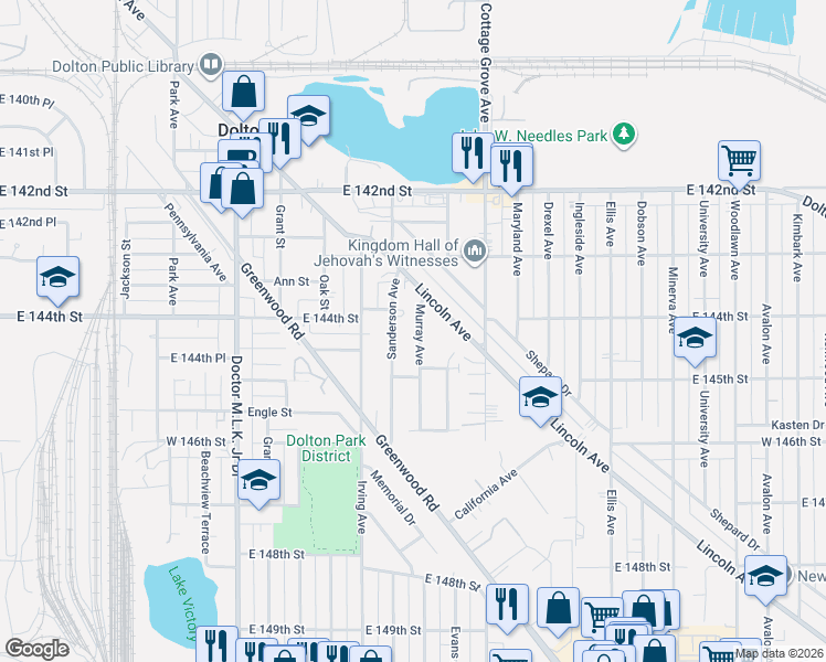 map of restaurants, bars, coffee shops, grocery stores, and more near 4427 Murray Avenue in Dolton