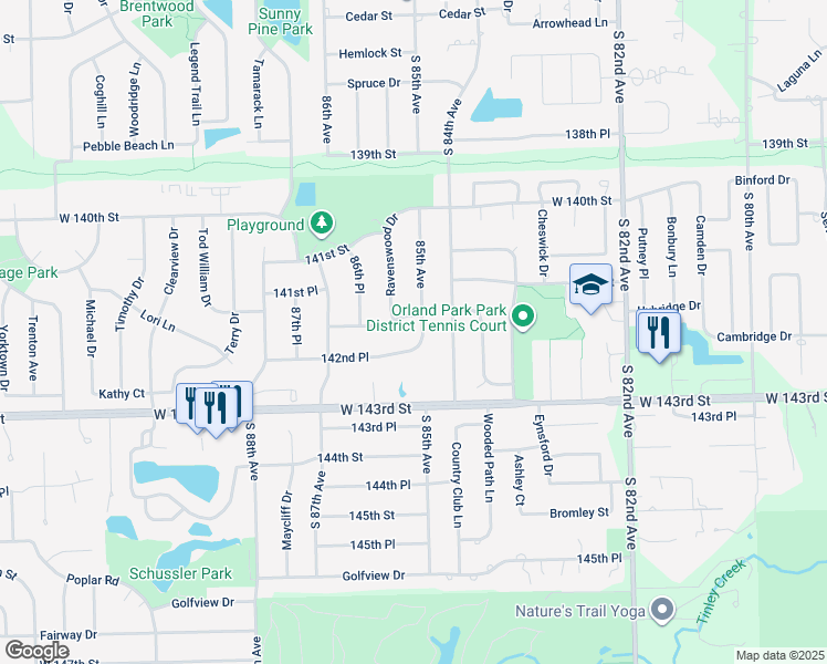map of restaurants, bars, coffee shops, grocery stores, and more near 14216 South 85th Avenue in Orland Park