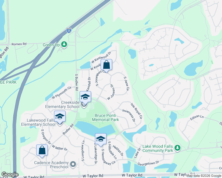 map of restaurants, bars, coffee shops, grocery stores, and more near 13828 South Jane Circle in Plainfield