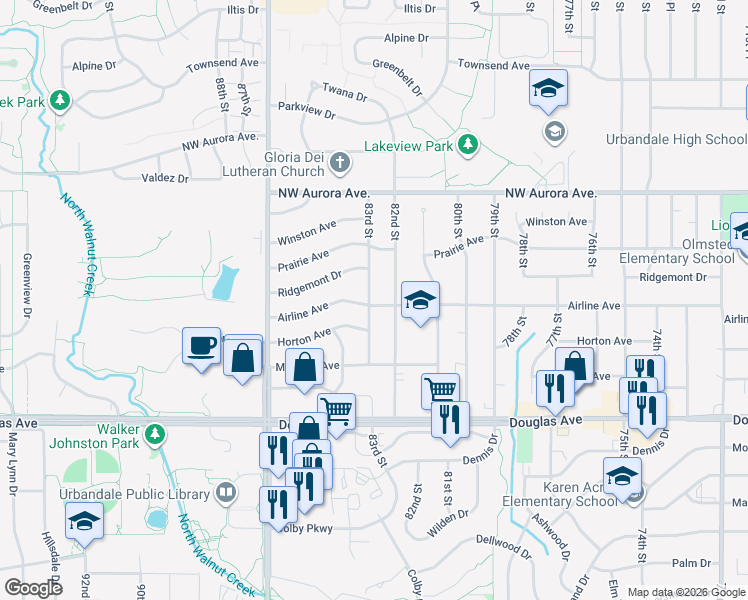 map of restaurants, bars, coffee shops, grocery stores, and more near 3929 83rd Street in Urbandale