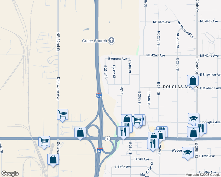 map of restaurants, bars, coffee shops, grocery stores, and more near 3939 East 23rd Street in Des Moines