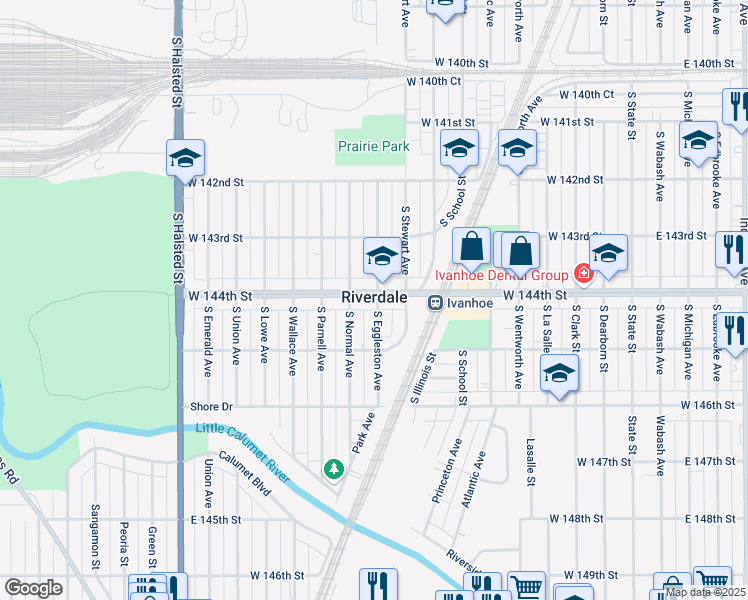 map of restaurants, bars, coffee shops, grocery stores, and more near 450 West 144th Street in Riverdale