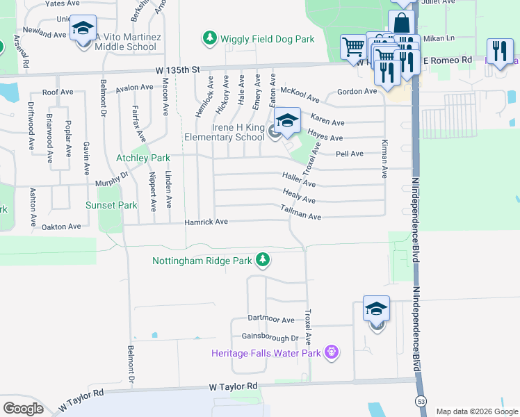 map of restaurants, bars, coffee shops, grocery stores, and more near 401 Tallman Avenue in Romeoville