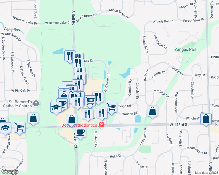 map of restaurants, bars, coffee shops, grocery stores, and more near 14100 Sheffield Drive in Homer Glen