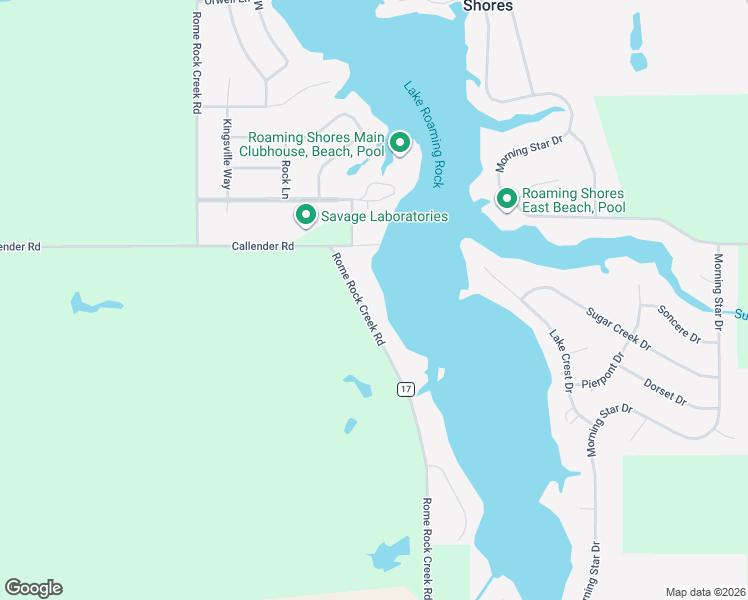 map of restaurants, bars, coffee shops, grocery stores, and more near 801 Rome Rock Creek Road in Roaming Shores
