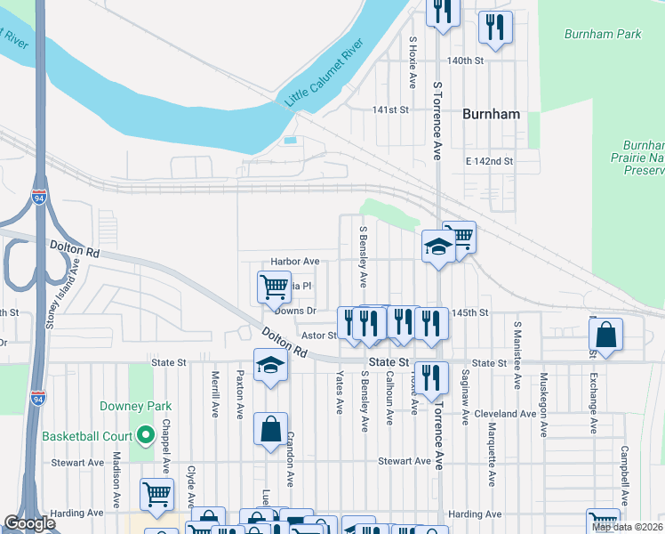 map of restaurants, bars, coffee shops, grocery stores, and more near 14343 South Yates Avenue in Chicago