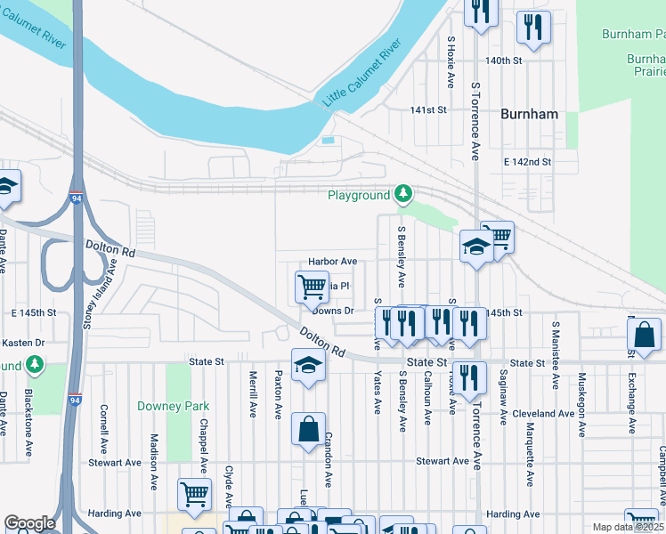 map of restaurants, bars, coffee shops, grocery stores, and more near 1638 Harbor Avenue in Calumet City