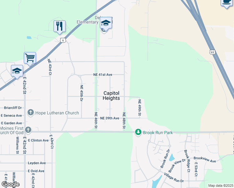map of restaurants, bars, coffee shops, grocery stores, and more near 4750 Northeast 40th Avenue in Des Moines