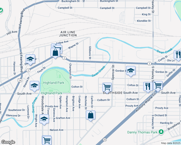 map of restaurants, bars, coffee shops, grocery stores, and more near in Toledo