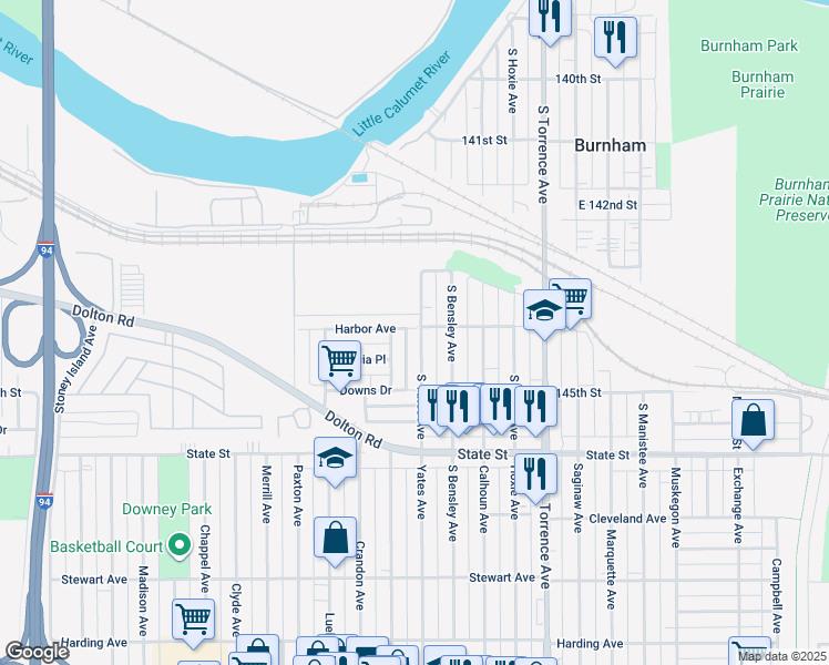 map of restaurants, bars, coffee shops, grocery stores, and more near 14343 South Yates Avenue in Chicago