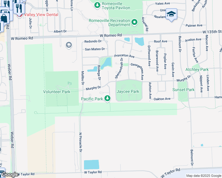 map of restaurants, bars, coffee shops, grocery stores, and more near 217 Key Largo Drive in Romeoville