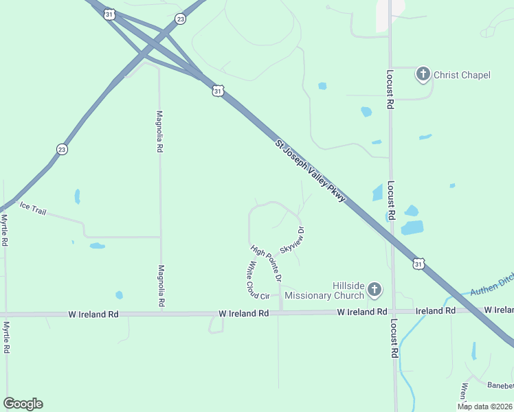 map of restaurants, bars, coffee shops, grocery stores, and more near 59100 High Pointe Drive in South Bend