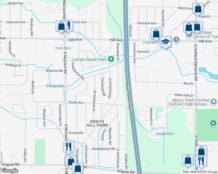 map of restaurants, bars, coffee shops, grocery stores, and more near 342 Shrewsbury Road in Holland