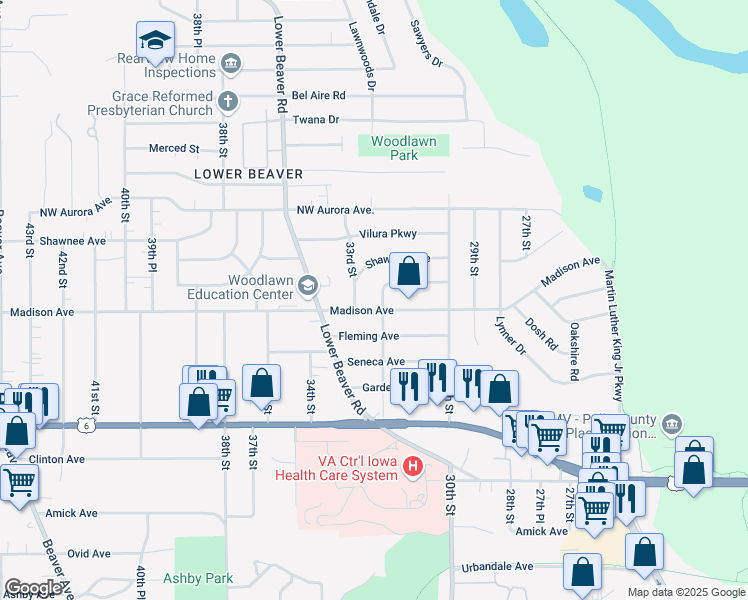 map of restaurants, bars, coffee shops, grocery stores, and more near 4013 Lawnwoods Drive in Des Moines