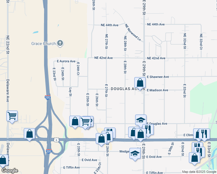 map of restaurants, bars, coffee shops, grocery stores, and more near 2706 East Madison Avenue in Des Moines