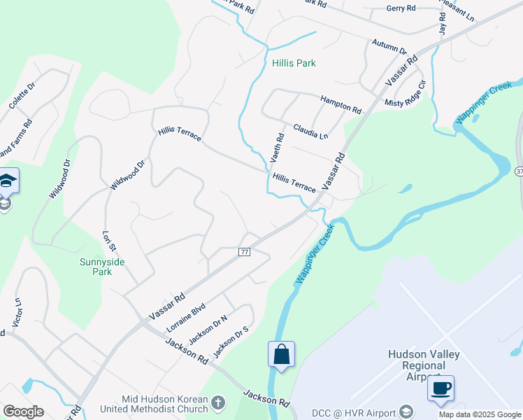 map of restaurants, bars, coffee shops, grocery stores, and more near 426 Vassar Road in Poughkeepsie