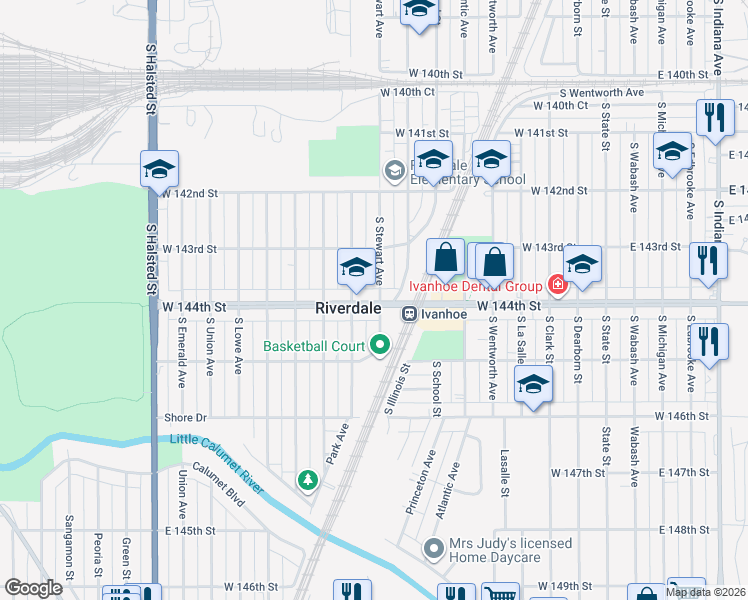 map of restaurants, bars, coffee shops, grocery stores, and more near 409 West 144th Street in Riverdale