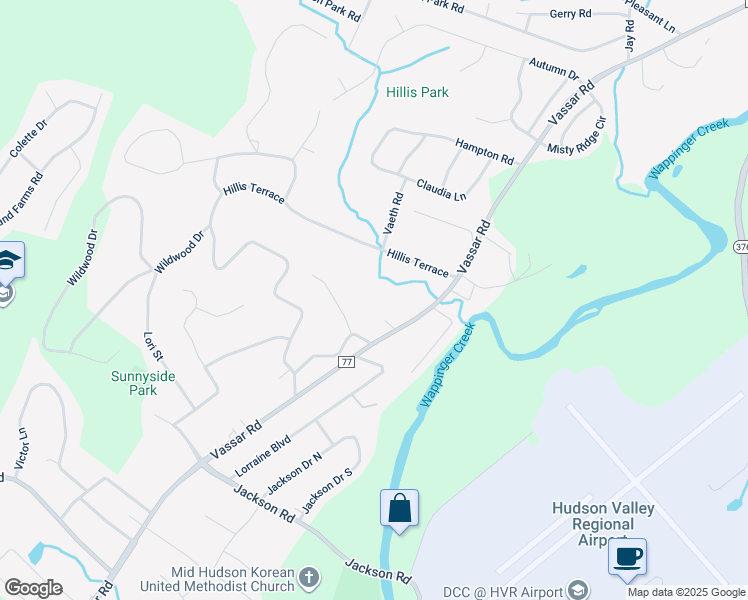 map of restaurants, bars, coffee shops, grocery stores, and more near 426 Vassar Road in Poughkeepsie