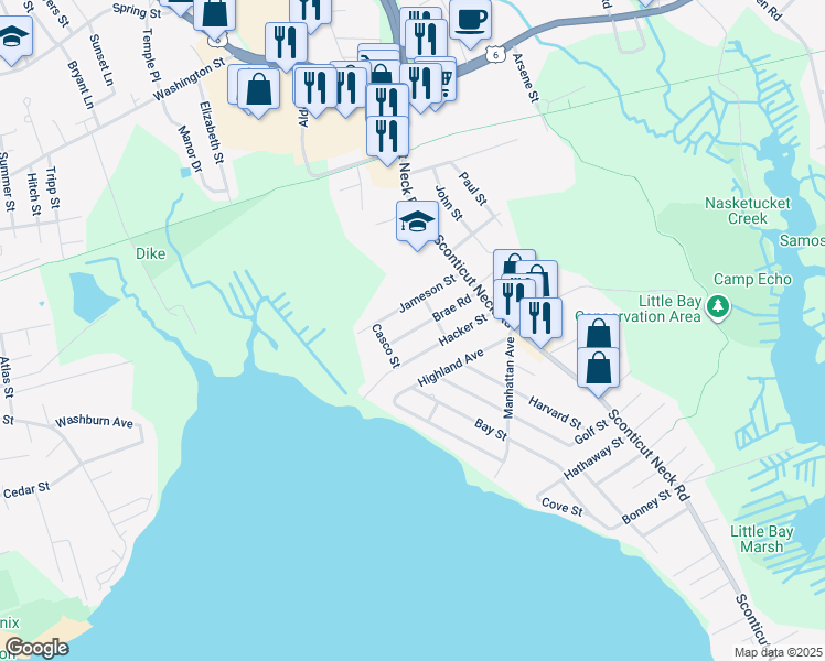 map of restaurants, bars, coffee shops, grocery stores, and more near 26 Brae Road in Fairhaven