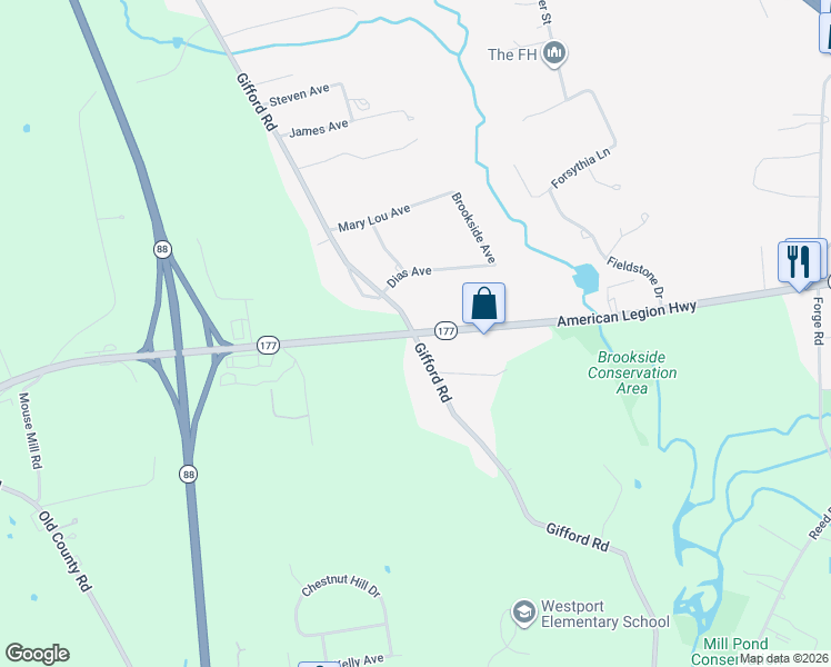 map of restaurants, bars, coffee shops, grocery stores, and more near 930 American Legion Highway in Westport