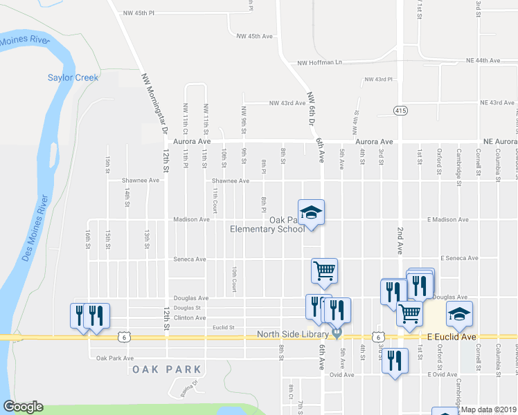 map of restaurants, bars, coffee shops, grocery stores, and more near 4014 8th Place in Des Moines