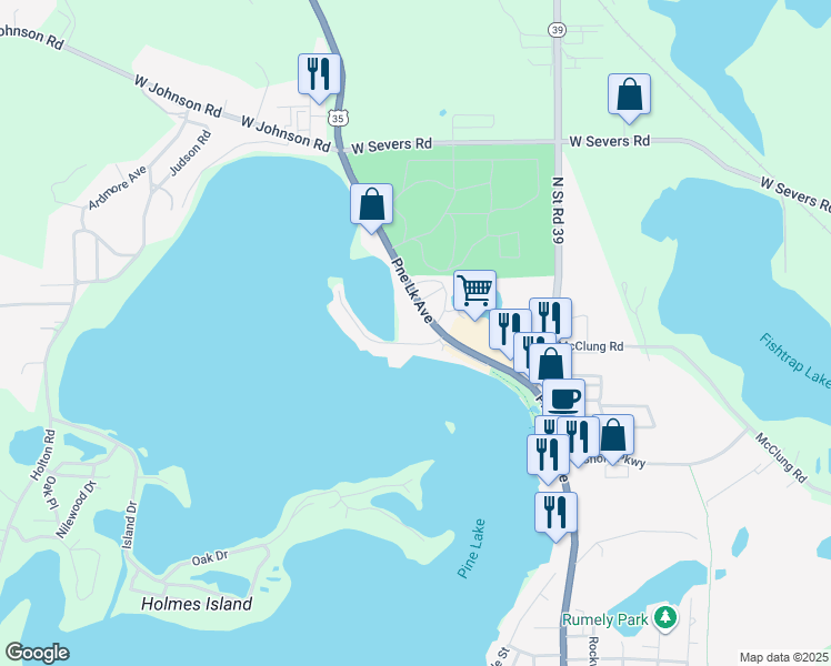 map of restaurants, bars, coffee shops, grocery stores, and more near 206 Outlook Cove Drive in La Porte