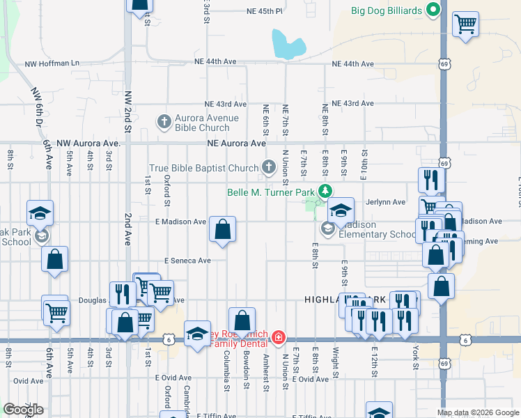 map of restaurants, bars, coffee shops, grocery stores, and more near 4024 Amherst Street in Des Moines