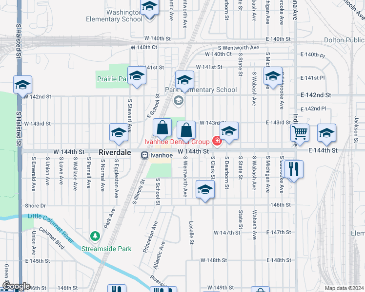 map of restaurants, bars, coffee shops, grocery stores, and more near 201 West 144th Street in Riverdale