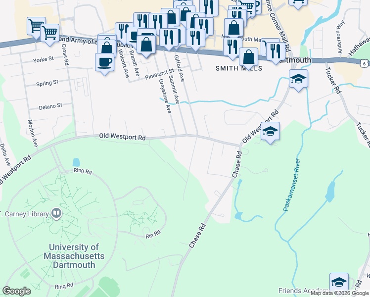 map of restaurants, bars, coffee shops, grocery stores, and more near in Dartmouth