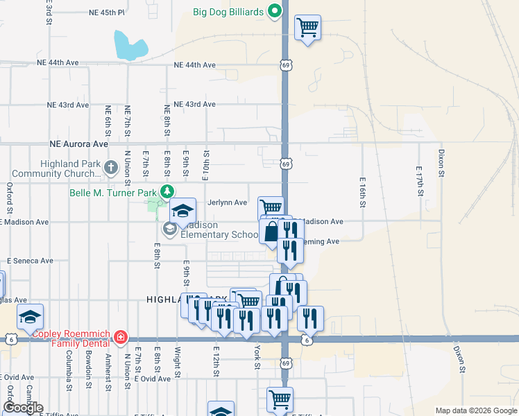 map of restaurants, bars, coffee shops, grocery stores, and more near 4028 East 14th Street in Des Moines